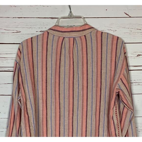 MAEVE By Anthropologie Women's S Small Pink Purple Stripe Button Long Sleeve Top - Picture 10 of 13